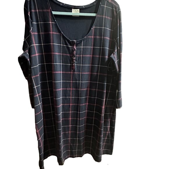 Soma size XL/one size navy plaid 1/4 button 3/4 sleeve v neck sleep shirt - Picture 1 of 7